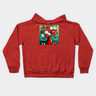 Cute Abstract Flowers in a Red Vase Still Life Painting Kids Hoodie